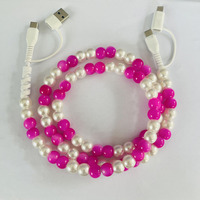 Câble de charge multi-prise OEM ODM avec perles magenta, 4 en 1, transfert de données haute vitesse, synchronisation, accessoires mobiles