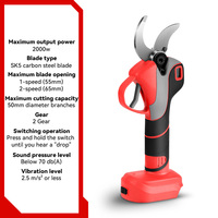 Sécateur électrique rechargeable de 50MM 2 vitesses sans fil sécateur progressif de branche d'arbre alimenté par batterie pour bricolage industriel