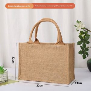 X57 Custom Eco-friendly Printed Burlap Jute Tote Bag Reusable Shopping Bag With Long Cotton Handle <b>for</b> <b>Gifts</b> With Custom Logo - Product Image 4