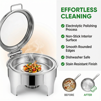 Ensemble de buffet chauffant à gaz en acier inoxydable avec couvercle en verre rond, capacité 6L, pour traiteur et mariages