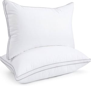 Almohada Moderna de Plumas de Ganso Natural con Soporte para el Cuello, Diseño Sólido, Funda 100% Algodón - Almohada de Viaje Personalizable para Dormir en Hoteles - Product Image 1