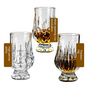 كأس ويسكي زجاجي بتصميم أمريكي وأوروبي مع نقش زهور، كأس مشروبات روحية إبداعي راقي للاستخدام المنزلي مع صينية جديدة - Product Image 1