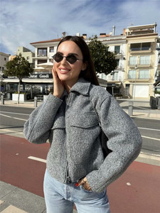 Jaket Wanita Berkualitas Tinggi, <span class=keywords><strong>Cardigan</strong></span> Pendek Kasual, Ritsleting Modis, Longgar, Tebal, Mantel Crop Musim Dingin untuk Wanita - Product Image 2
