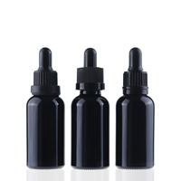 Flacon compte-gouttes en verre noir brillant cosmétique de 1 OZ 2 OZ vide, flacon d'huile essentielle de 30 ML avec pipette en verre