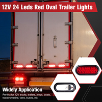 Feu arrière ovale à LED rouge 24 LED de 6,3 pouces avec lentille rouge, feux de positionnement/anti-brouillard/clignotants pour camions, semi-remorques, 12V, étanche IP67