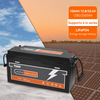 Batterie empilable LiFePO4 PowMr haute capacité longue durée 100Ah 12.8V/25.6V, prend en charge 4 en série, alimentation de secours pour camping et maison