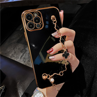 Coque de protection antichoc en TPU plaqué avec dragonne chaîne bracelet pour iPhone 17 Pro Max 16 E – Housses de téléphone pour filles