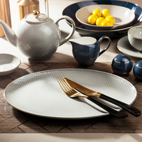 Yiyu — vaisselle en porcelaine en céramique gaufrée, bord doré, style espagnol, vaisselle de service, os fins, ustensiles chinois de haute qualité