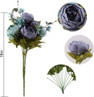 Buket Bunga Peony Sutra Buatan dengan Batang Plastik Baja, Rangkaian Bunga Vintage untuk Dekorasi Pernikahan dan Rumah
