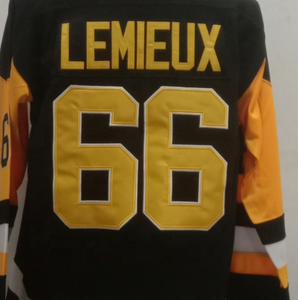 Klaar Om Te Verzenden Pittsburgh Mario Lemieux Zwarte Throwback Beste Kwaliteit Gestikte Nationale Hockeytrui - Product Image 1