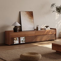 Meuble TV Wabi-Sabi en Noyer Noir Massif Écologique avec Portes à Lattes Verticales et Tiroirs pour Salon et Salle à Manger Modernes
