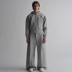 Venta al por mayor Heavyweight Thicker 500Gsm Sweatsuits Hombres Zip up Hoodie Composite Fabric Men Sweatsuit Set - Product Image 2