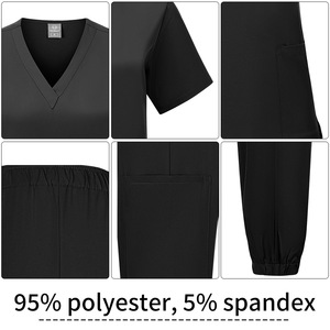 V-Neck Short Sleeve <b>Scrub</b> Set Unisex Moisture Wicking Knitted Split Uniform For Medical Workers Summer Wear - Product Image 4