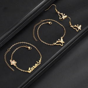 Modische Edelstahl-Namensanhänger Vergoldet DIY Halskette für Kinder Individuelles Armband Ohrringe Sets Schmuck für Kinder - Product Image 1