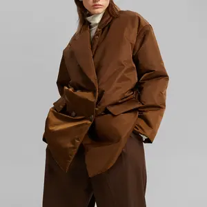 Ropa personalizada de alta calidad, abrigo extra con solapa marrón, traje de doble botonadura, chaqueta acolchada, Otoño/Invierno