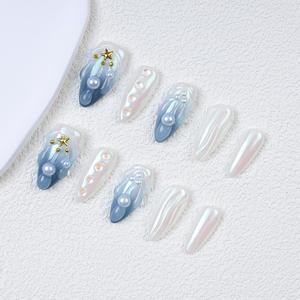 NAILOOK Ins - <span class=keywords><strong>Uñas</strong></span> Acrílicas Hechas a Mano con Diseño de Flores <span class=keywords><strong>Francesas</strong></span> en 3D, de Lujo, Cobertura Completa, 10 Piezas, <span class=keywords><strong>Uñas</strong></span> Postizas para Dedos, Venta al por Mayor - Product Image 1