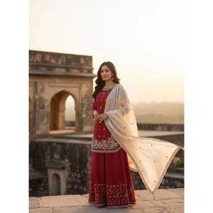 Conjunto palazzo de diseñador étnico con diseño elegante, ideal para mujeres, fiestas, ropa festiva, bodas, celebraciones, ropa tradicional. - Product Image 1