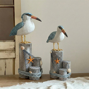 Mediterranean Seabird <b>Ornaments</b> Pine Wood Handmade 2-Piece Set Home Decoration - Product Image 1
