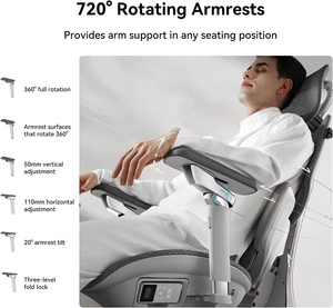 <span class=keywords><strong>HBADA</strong></span> X7 avec suivi lombaire entièrement automatisé, appui-tête 4D 720 °   Chaise de bureau ergonomique intelligente pivotante grise avec accoudoirs réglables - Product Image 3