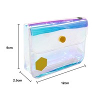 Mini sac à main de rangement pour maquillage holographique transparent avec logo personnalisé, petite pochette cosmétique transparente en PVC avec bouton de fermeture