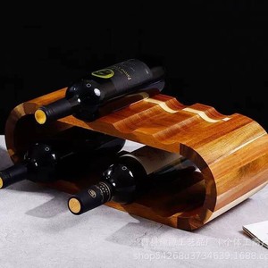 Estante para vino de madera de acacia, estante de exhibición de escritorio de madera maciza de doble capa, estilo europeo, 6,25x18,25x4,75 pulgadas, hecho a mano - Product Image 3