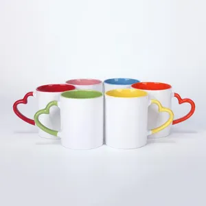 Rubysub M080 Logo Dicetak 11Oz Pegangan Warna Hati Warna Dalam Mug Sublimasi Cangkir Putih Kosong