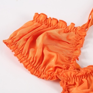 Ensemble de lingerie en satin orange personnalisé, soutien-gorge à volants et culotte froncée, 2 pièces, sous-vêtements mignons de style Lolita, fabricant OEM - Product Image 4