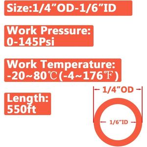 Qolekog - Manguera de Aire Neumática de PU de 1/4 pulgadas de diámetro exterior, 550 pies, color naranja, para Líneas de Aire, Transferencia de Agua, Riego e Equipos de Hidroponía - Product Image 2