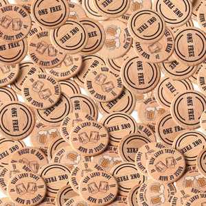 เหรียญไม้พิมพ์ลายโลโก้แบบกำหนดเองสำหรับบาร์ ร้านอาหาร ร้านกาแฟ - Product Image 1
