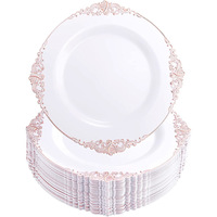 Assiettes jetables en plastique rigide PS, motif dragon gaufré, bord doré, bronzage bleu transparent, pour fête, écologiques