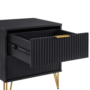 Black Nightstand With Gold Legs And Ribbed <b>Drawers</b> Modern Bedroom <b>Storage</b> <b>Drawer</b> Unit - Product Image 5