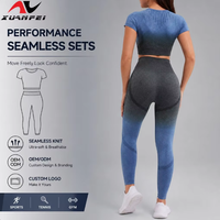 Ensemble de 2 pièces pour femmes, tenue de sport, haut court de yoga et leggings taille haute, effet ombré