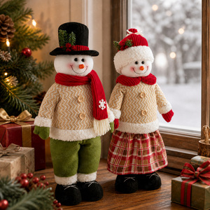 Muñeco de Nieve Navideño de Peluche con Traje Tejido, Bufanda y Gorro para Decoración de Chimenea, Mesa, Hogar, Fiesta, Regalo de Navidad - Product Image 2