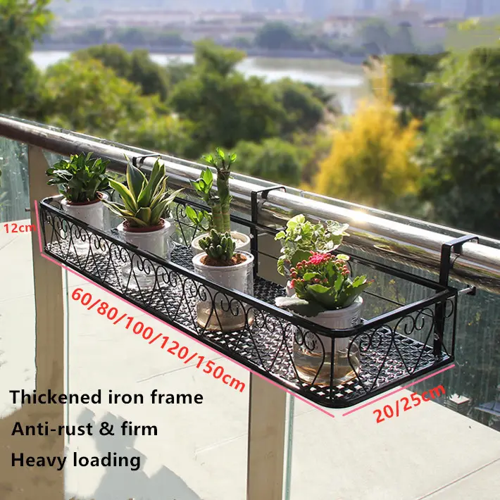 Groothandel Balkon Opknoping Bloempot Standaard Manden Metalen Zwarte Opslagrekken Multi-Functionele Plantenstands