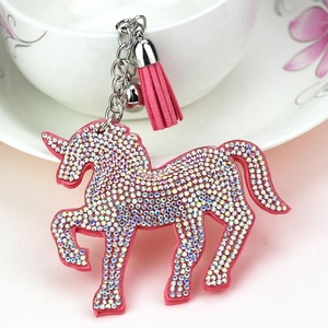 Wholesale Bling Crystal <b>Unicorn</b> Keychain Full Rhinestone Bag Pendant Keychain Cartoon <b>Keyring</b> High Quality Tassel Key Chain - Product Image 2