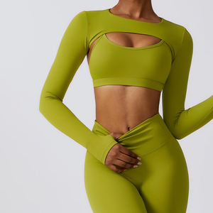 Fabbrica direttamente vendita maniche lunghe Crop Top 3 pezzi allenamento Yoga set confortevole palestra Fitness set Quick Dry Sport abbigliamento <span class=keywords><strong>donna</strong></span> - Product Image 4