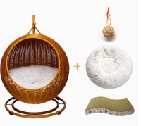 Nouveau lit tressé pour chat, balançoire durable pour animaux de compagnie, chaise œuf en rotin plastique avec coussin profond et moelleux, support et cage inclus