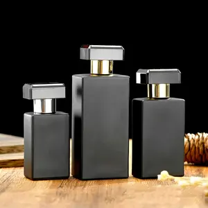 Frasco de vidro recarregável para perfume spray preto fosco 30ml 50ml 100ml
