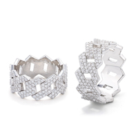 Usine directe de haute qualité Hip Hop deux rangées en argent Sterling 925 Pass Diamond Test VVS Moissanite Iced Out Cuban Ring pour hommes