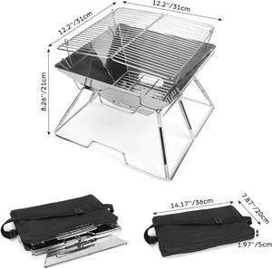 304 Stainless Steel Modern Foldable Camping Grill Portable BBQ <b>Fire</b> <b>Pit</b> Carry Bag Collapsible Powder Coated Outdoor Fireplace - Product Image 5