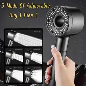 Modern Design Adjustable High-pressure 5 Modes Shower Head Various Colors Portable Round Filtered SPA Rainfall Showerhead