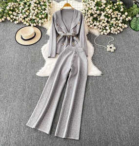 Ensemble de costume élégant pour actrices avec bretelles, pantalon taille haute, ensemble <span class=keywords><strong>2</strong></span> pièces en tricot - Product Image 3