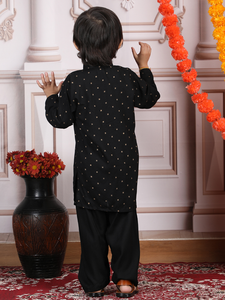 Conjunto de Kurta y Pijama Negro Estampado para Niños, Ropa Étnica Tradicional para Fiestas, Bodas, Atuendo Cómodo y Elegante - Product Image 2