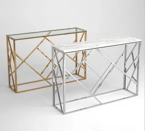 2021 nouvelle table en verre de style avec pieds en métal et base en acier inoxydable otros muebles de sala de comedor Table Console
