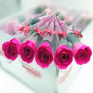 Bowknot para madres Día de San Valentín Regalos de clavel Flores hechas a mano Tallo único Jabón artificial Flor rosa