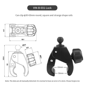 VINmounts 1 Inch Ball Super Heavy Duty Locking C-Clamp with Rubber Ball, Compatible with 1.18–2.76 Inch Round Tubes - Product Image 2