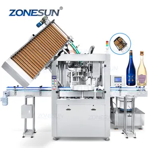 ZONESUN-Máquina taponadora de botellas de vino rotativa monobloque automática, tapa de jaula de alambre, taponadora