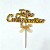 Décoration de gâteau en plastique plaqué or 3D, style cursive « Feliz Cumpleaños », pour fête d'anniversaire espagnole, prix d'usine