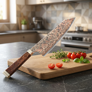 OEM Custom Copper Damascus Steel Kitchen Knife Handmade <b>BBQ</b> Meat Carving Chef Knife Wood Brass Handle Ideal Gift - Product Image 6