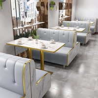 Conjunto de Muebles Modernos para Restaurante al por Mayor, Sofás Seccionales para Cafetería, Comida Rápida y Hotel, Juego de Mesas y Sillas de Comedor de Metal Dorado